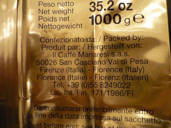 Manaresi Caffè Espresso - Caffé Arabica grani 1000g -adress